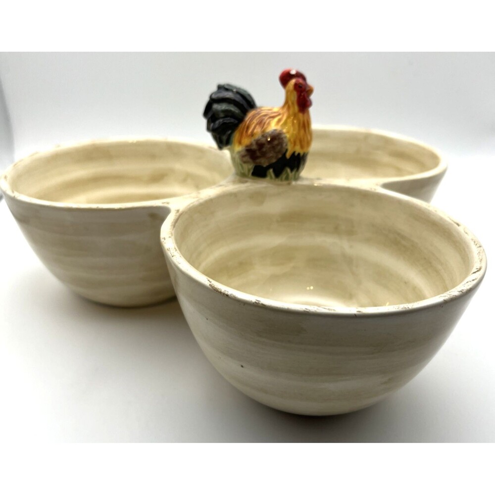 Home Accents Rooster 3-Section Ceramic Serving Dish Farmhouse Appetizer Relish